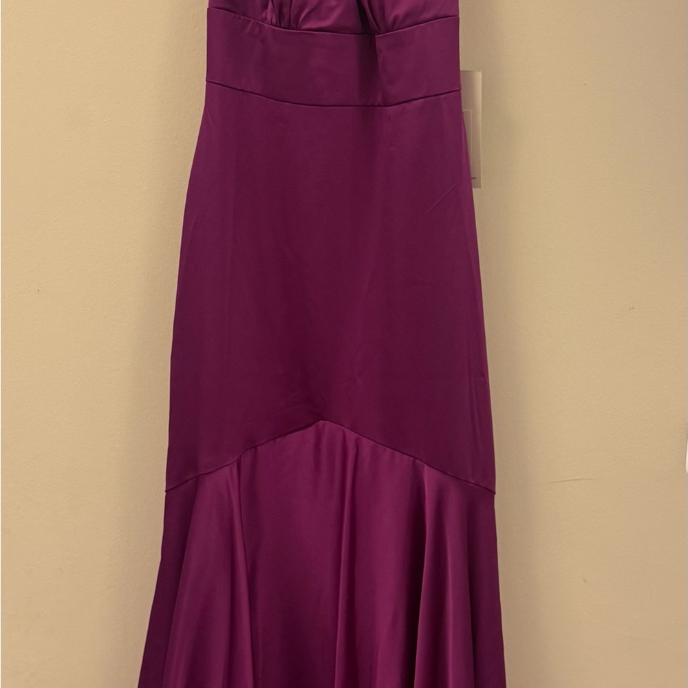 Theia Purple Asymmetrical Strapless Gown for Prom